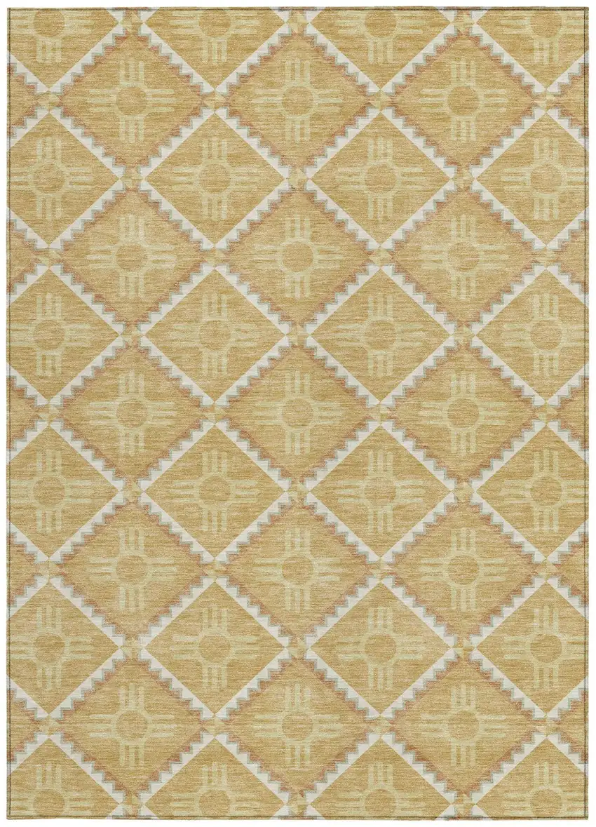 Gold And Brown Geometric Washable Indoor Outdoor Area Rug Photo 4