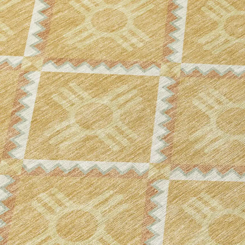 Gold And Brown Geometric Washable Indoor Outdoor Area Rug Photo 8