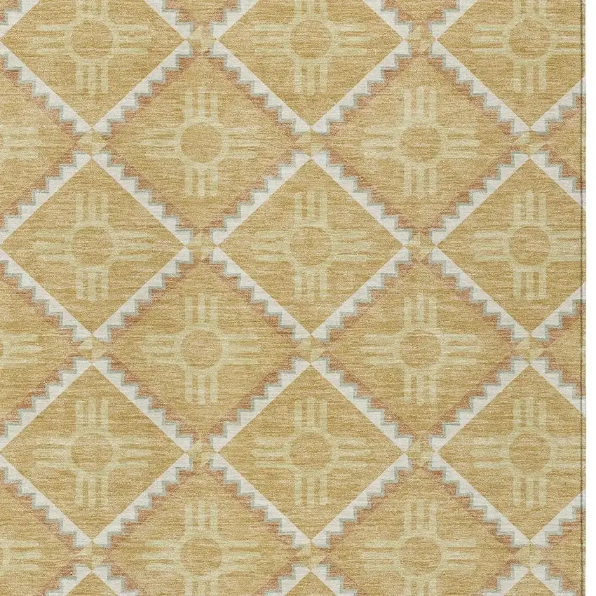 Gold And Brown Geometric Washable Indoor Outdoor Area Rug Photo 5