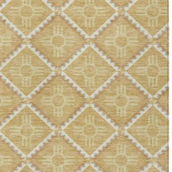 Gold And Brown Geometric Washable Indoor Outdoor Area Rug Photo 5