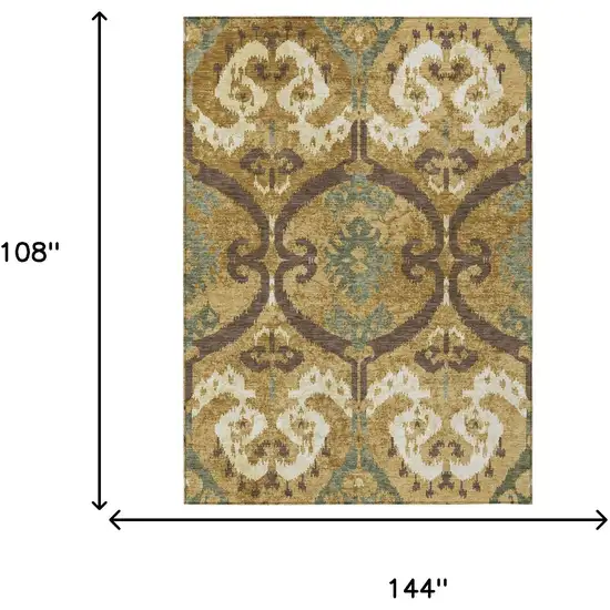 Gold And Brown Ikat Washable Indoor Outdoor Area Rug Photo 6