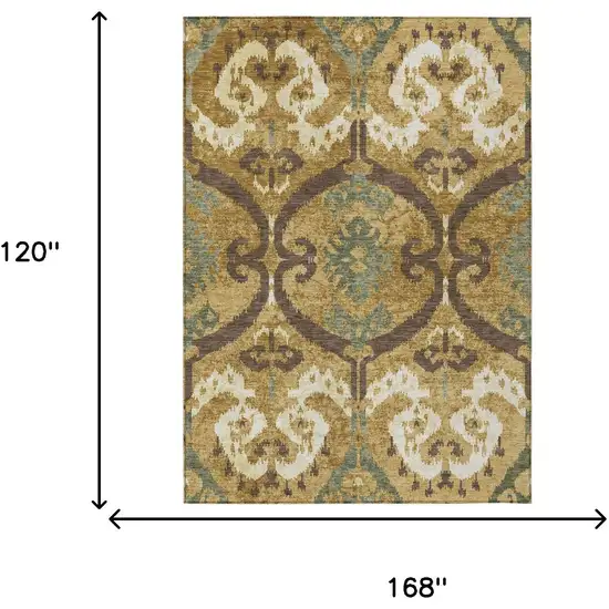 Gold And Brown Ikat Washable Indoor Outdoor Area Rug Photo 6