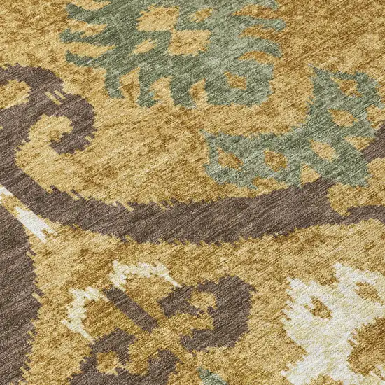Gold And Brown Ikat Washable Indoor Outdoor Area Rug Photo 5