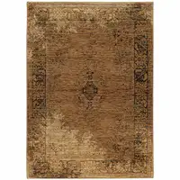 Photo of Gold And Brown Oriental Power Loom Stain Resistant Area Rug
