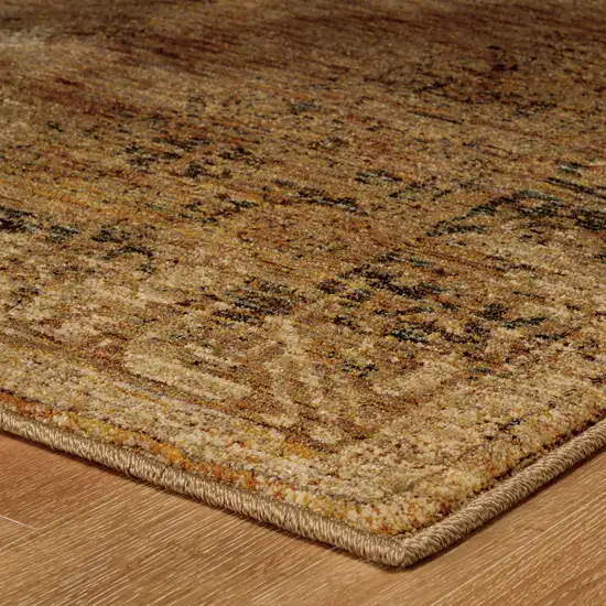 Gold And Brown Oriental Power Loom Stain Resistant Area Rug Photo 5