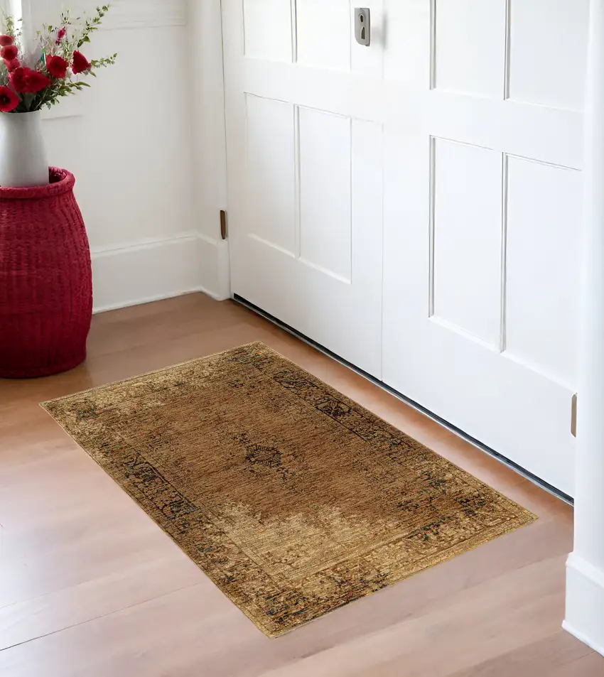 Brown Oriental Power Loom Area Rug Photo 1