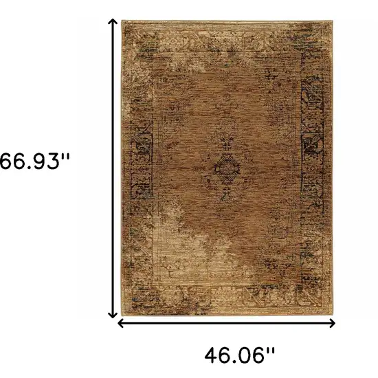 Gold And Brown Oriental Power Loom Stain Resistant Area Rug Photo 4