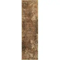 Photo of Gold And Brown Oriental Power Loom Stain Resistant Runner Rug