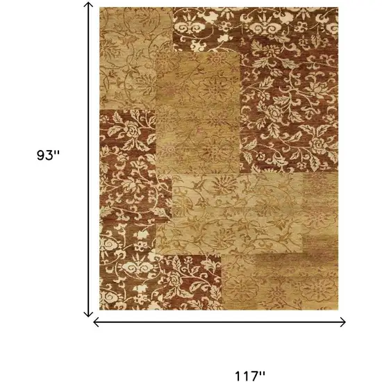 Gold And Brown Patchwork Hand Knotted Area Rug Photo 5