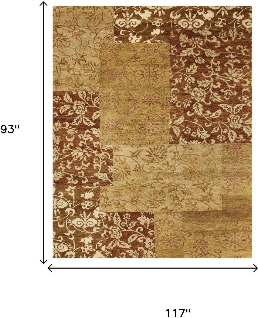 Gold And Brown Patchwork Hand Knotted Area Rug Photo 5