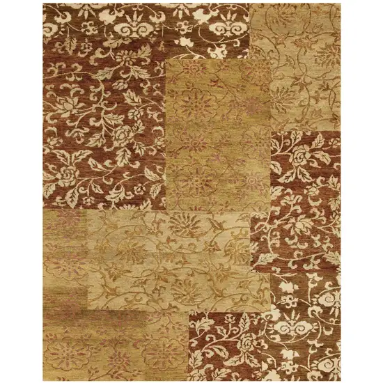 Gold And Brown Patchwork Hand Knotted Area Rug Photo 4