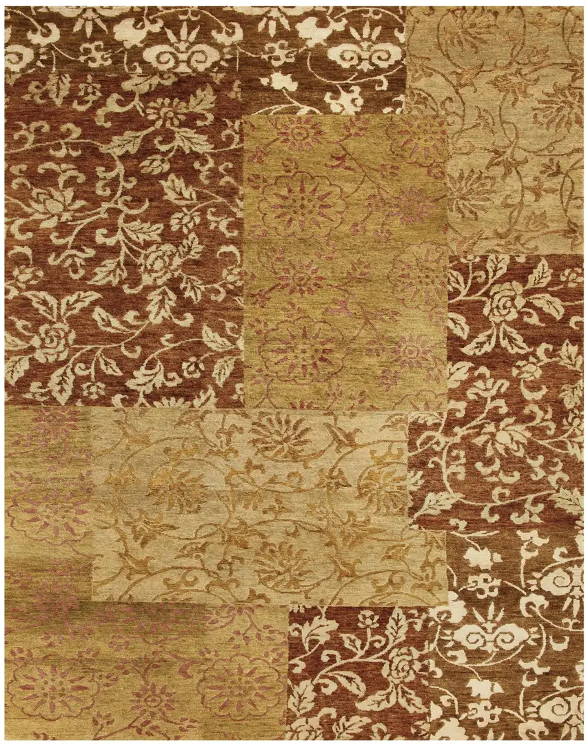 Gold And Brown Patchwork Hand Knotted Area Rug Photo 4