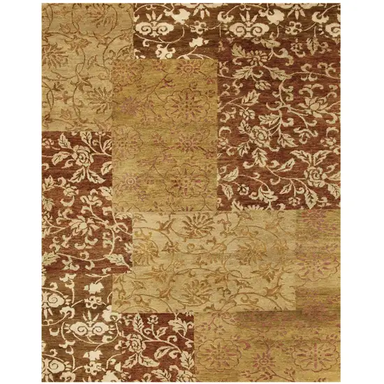 Gold And Brown Patchwork Hand Knotted Area Rug Photo 2