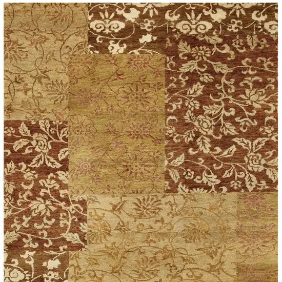 Gold And Brown Patchwork Hand Knotted Area Rug Photo 4