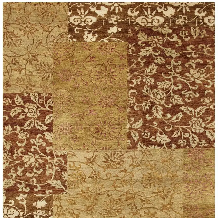Gold And Brown Patchwork Hand Knotted Area Rug Photo 4