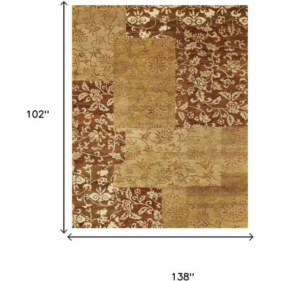 Gold And Brown Patchwork Hand Knotted Area Rug Photo 5
