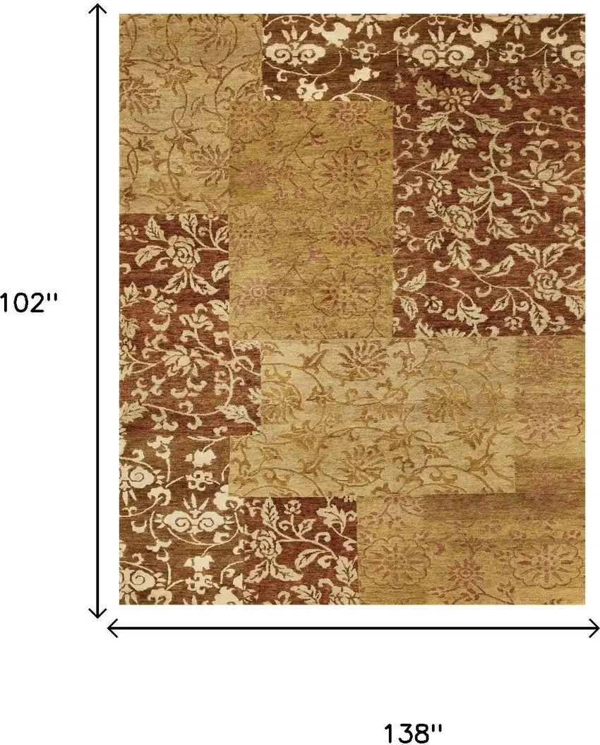 Gold And Brown Patchwork Hand Knotted Area Rug Photo 5