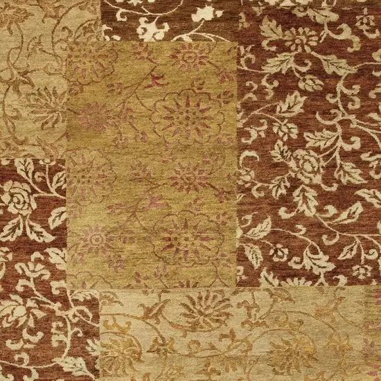 Gold And Brown Patchwork Hand Knotted Area Rug Photo 3