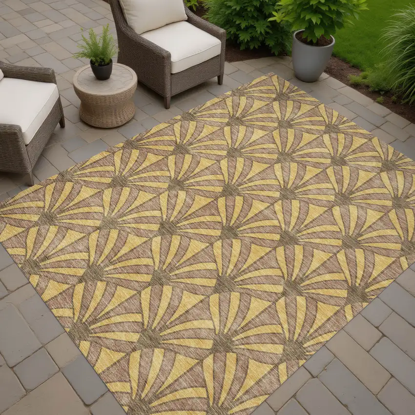 Gold And Brown Seashell Washable Indoor Outdoor Area Rug Photo 6