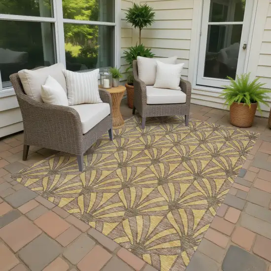 Gold And Brown Seashell Washable Indoor Outdoor Area Rug Photo 2