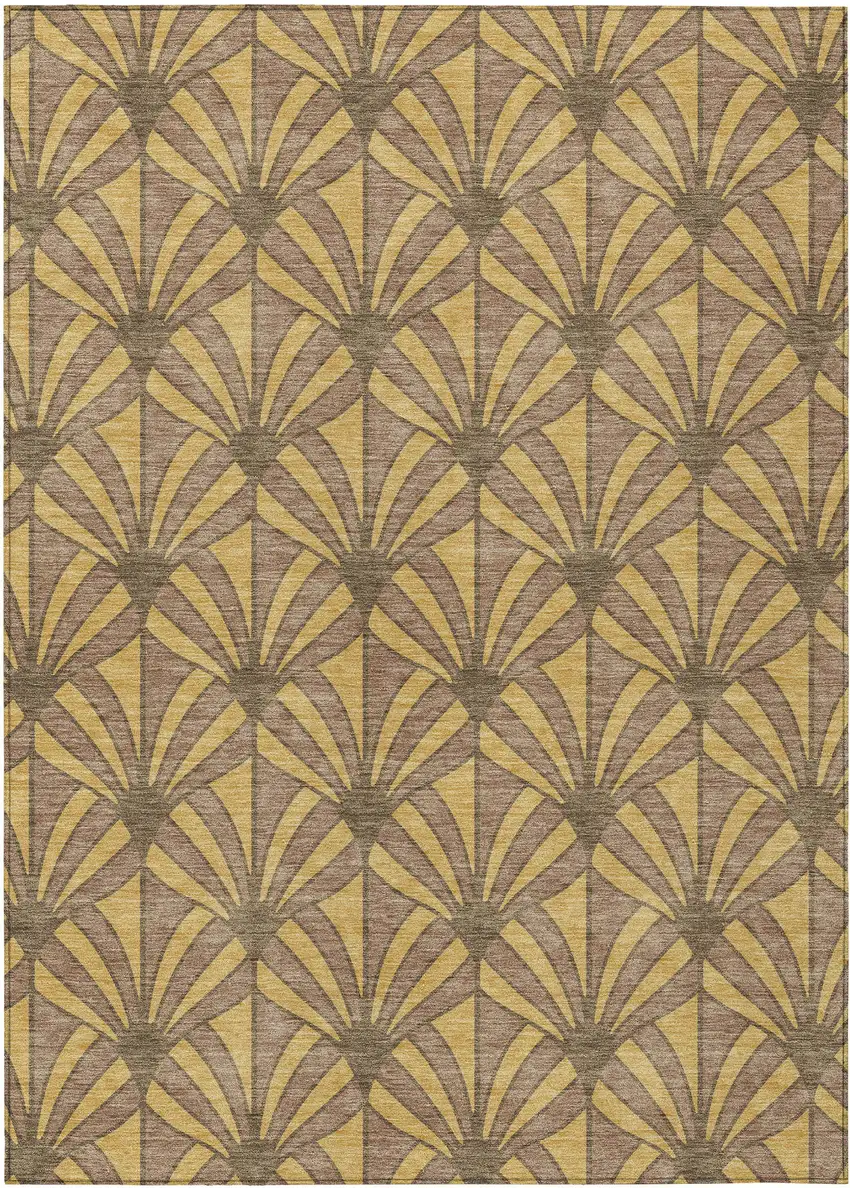 Gold And Brown Seashell Washable Indoor Outdoor Area Rug Photo 7
