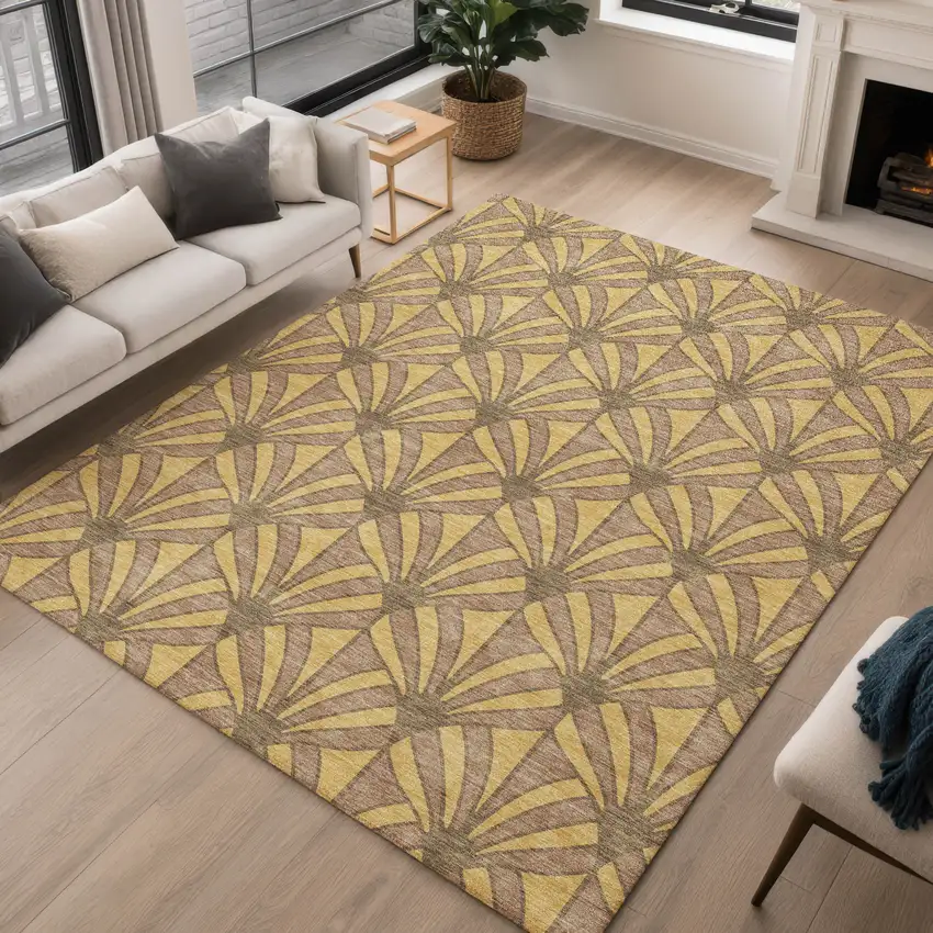Gold And Brown Seashell Washable Indoor Outdoor Area Rug Photo 4