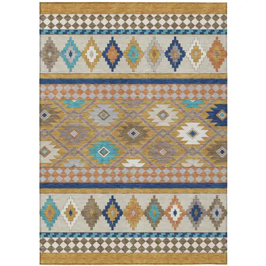 Gold And Brown Southwestern Washable Indoor Outdoor Area Rug Photo 2