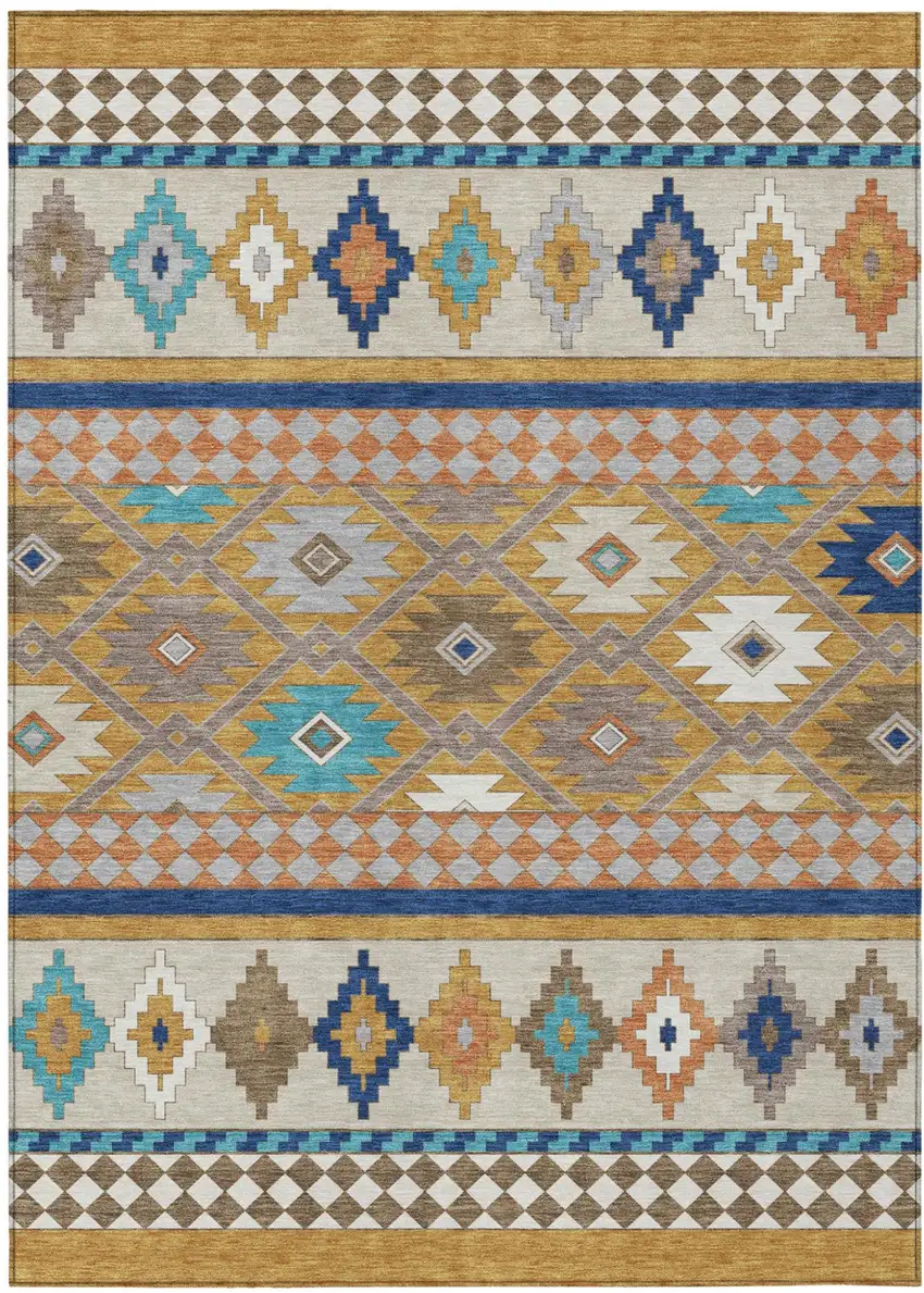 Gold And Brown Southwestern Washable Indoor Outdoor Area Rug Photo 2