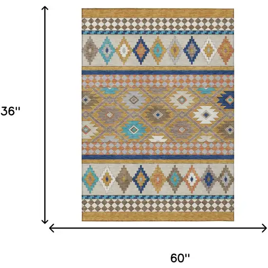 Gold And Brown Southwestern Washable Indoor Outdoor Area Rug Photo 7