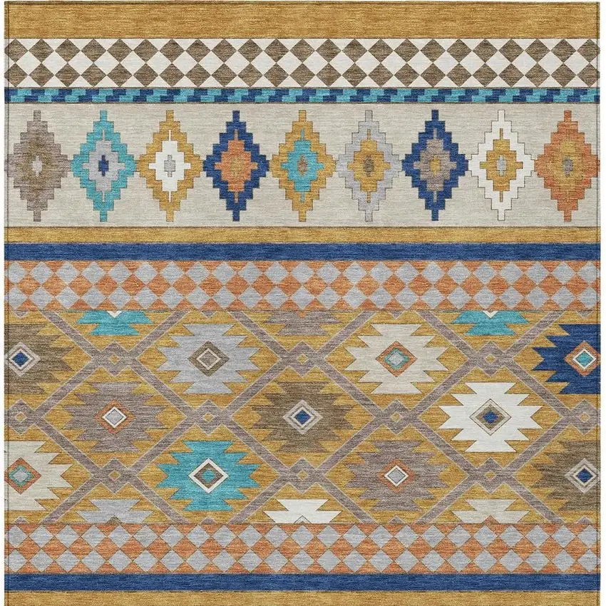 Gold And Brown Southwestern Washable Indoor Outdoor Area Rug Photo 4