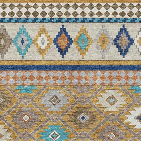 Gold And Brown Southwestern Washable Indoor Outdoor Area Rug Photo 3