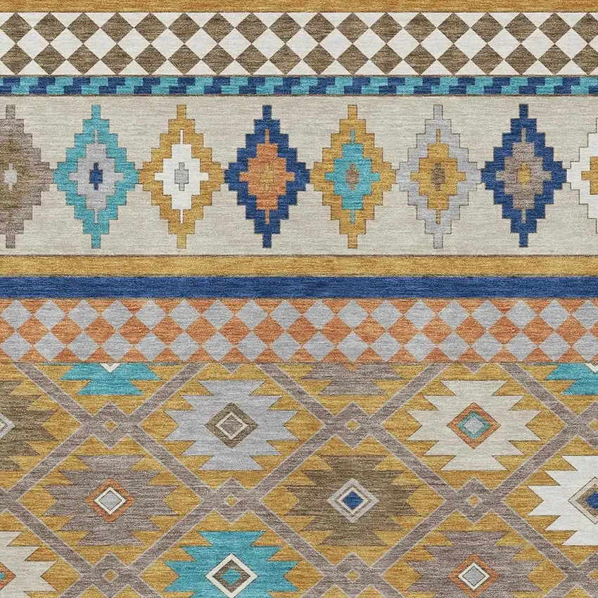 Gold And Brown Southwestern Washable Indoor Outdoor Area Rug Photo 3