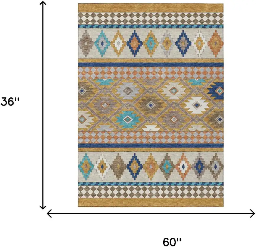 Gold And Brown Southwestern Washable Indoor Outdoor Area Rug Photo 7