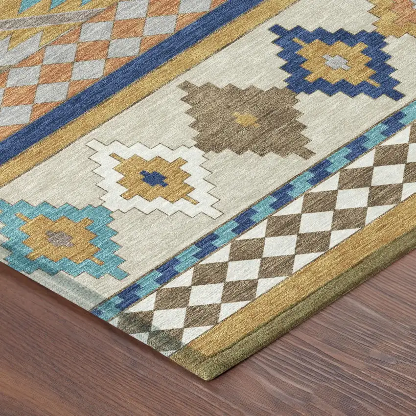 Gold And Brown Southwestern Washable Indoor Outdoor Area Rug Photo 5