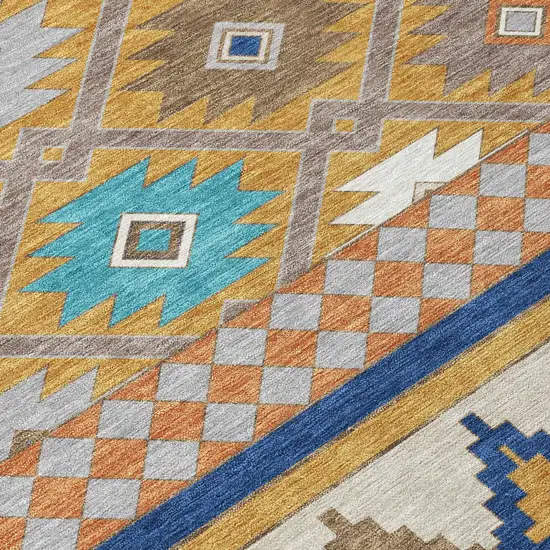 Gold And Brown Southwestern Washable Indoor Outdoor Area Rug Photo 6