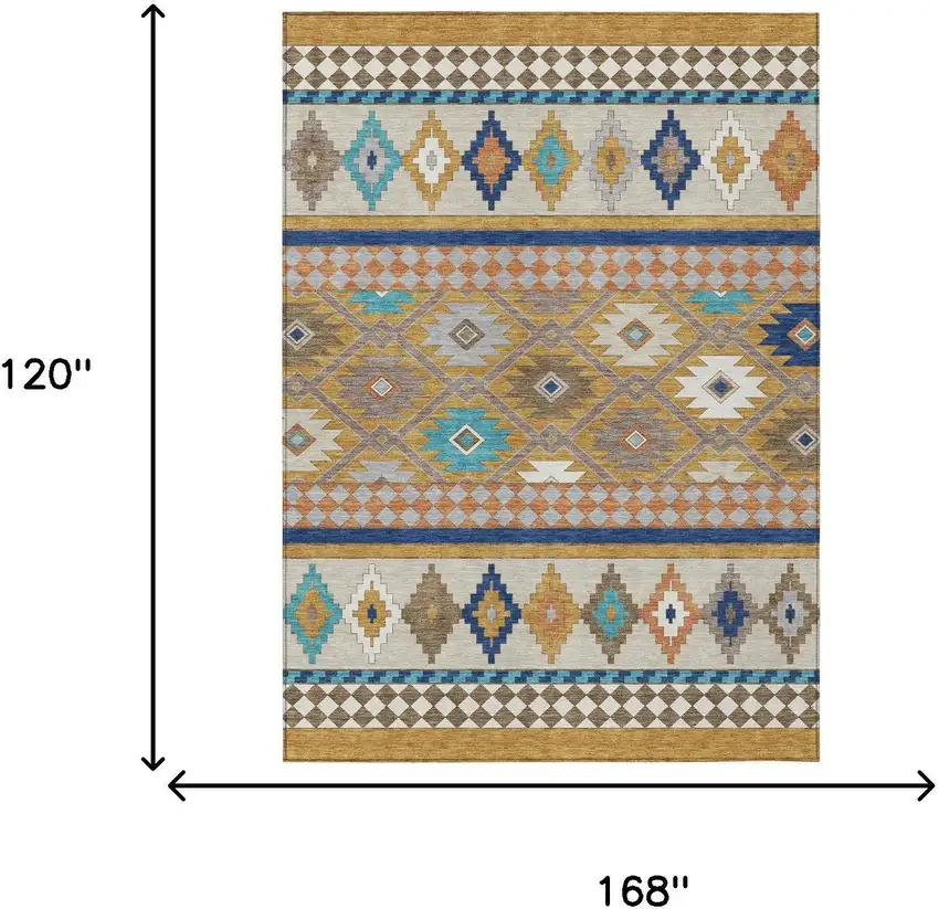 Gold And Brown Southwestern Washable Indoor Outdoor Area Rug Photo 7