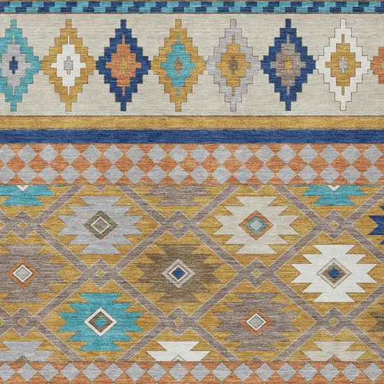 Gold And Brown Southwestern Washable Indoor Outdoor Area Rug Photo 3