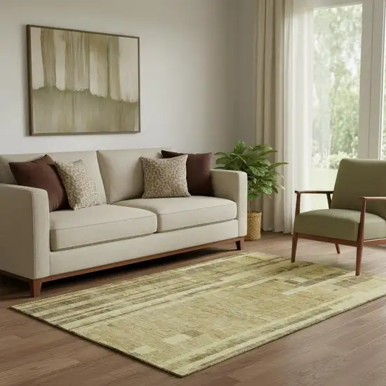 Gold And Brown Striped Washable Area Rug With UV Protection Photo 2