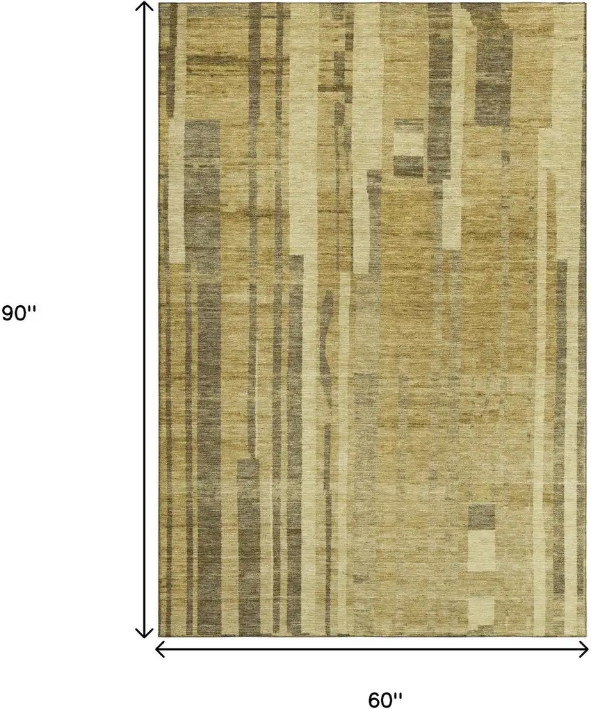 Gold And Brown Striped Washable Area Rug With UV Protection Photo 9