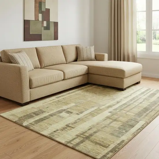 Gold And Brown Striped Washable Area Rug With UV Protection Photo 2