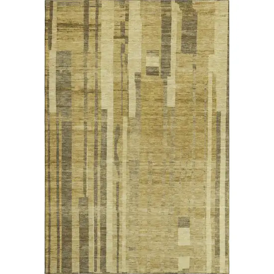 Gold And Brown Striped Washable Area Rug With UV Protection Photo 1