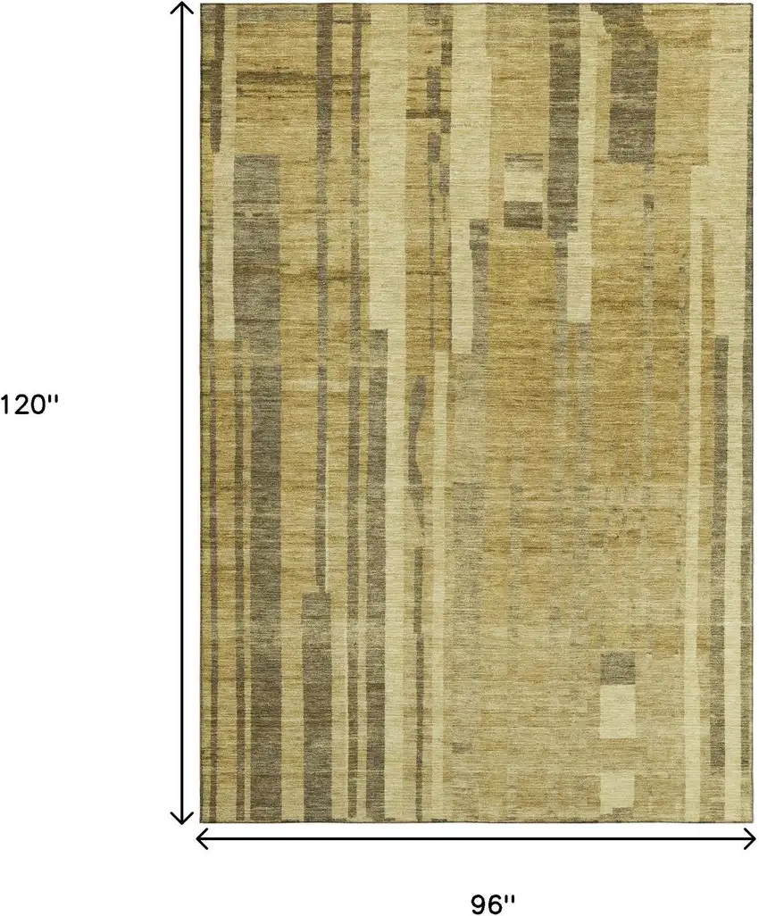 Gold And Brown Striped Washable Area Rug With UV Protection Photo 9