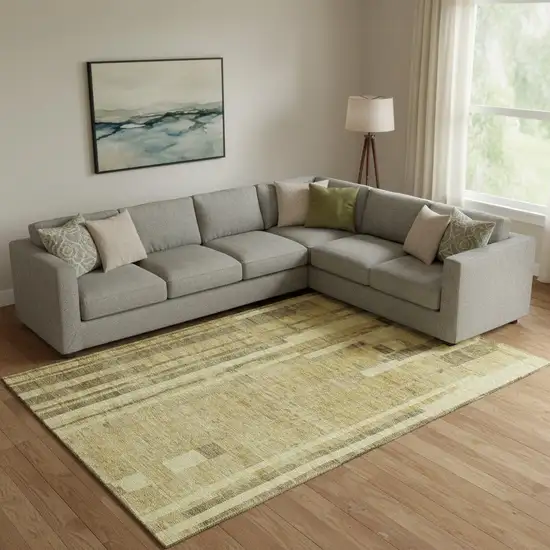 Gold And Brown Striped Washable Area Rug With UV Protection Photo 2