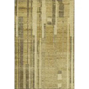 Photo of Gold And Brown Striped Washable Area Rug With UV Protection
