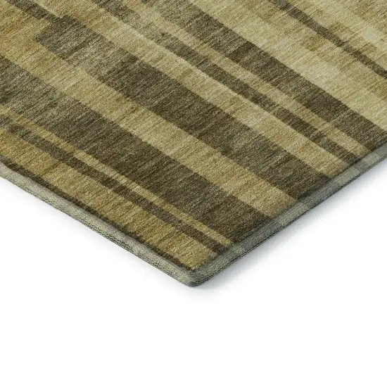Gold And Brown Striped Washable Area Rug With UV Protection Photo 5