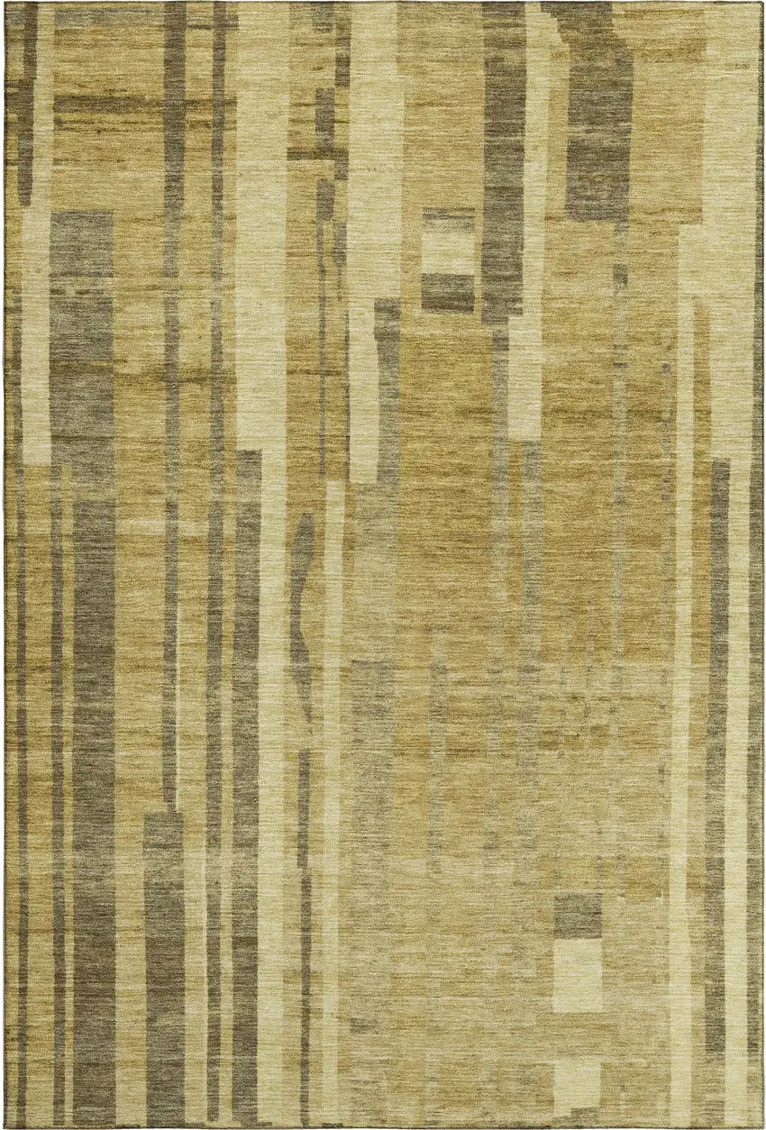 Gold And Brown Striped Washable Area Rug With UV Protection Photo 1