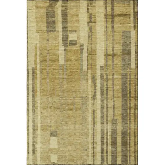 Gold And Brown Striped Washable Area Rug With UV Protection Photo 2