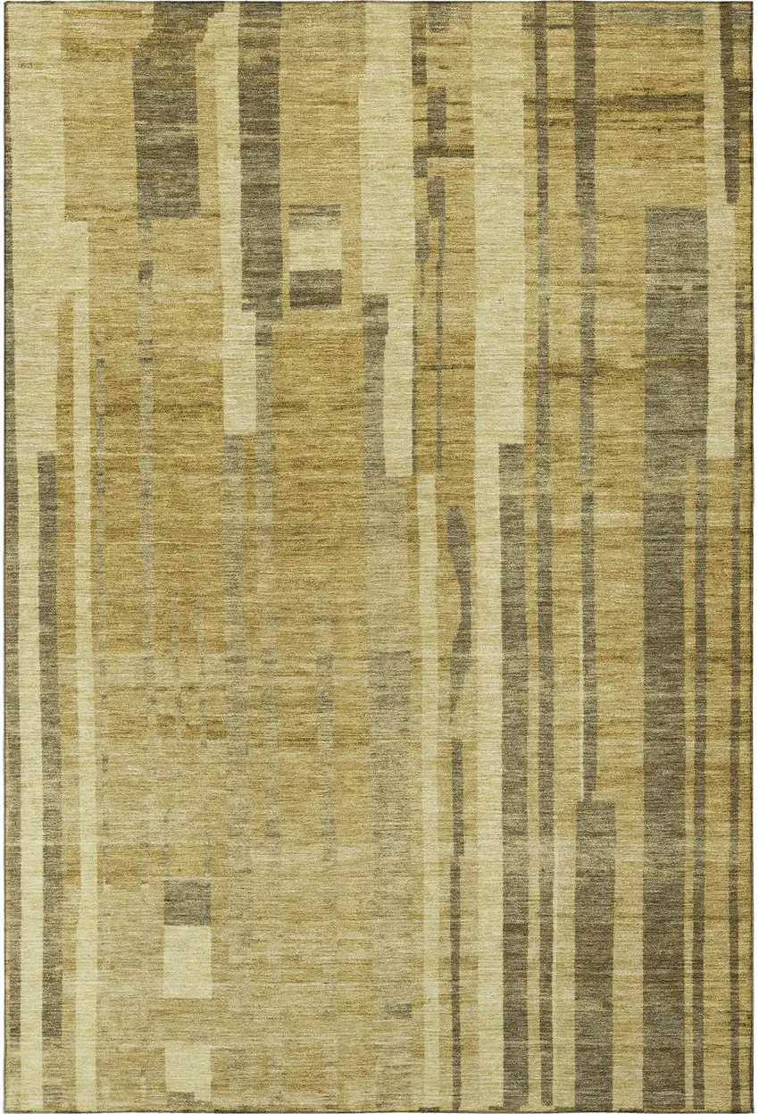 Gold And Brown Striped Washable Area Rug With UV Protection Photo 2