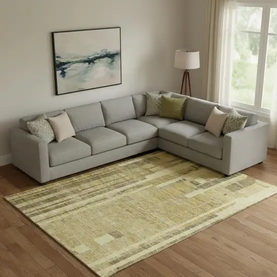 Gold And Brown Striped Washable Area Rug With UV Protection Photo 2