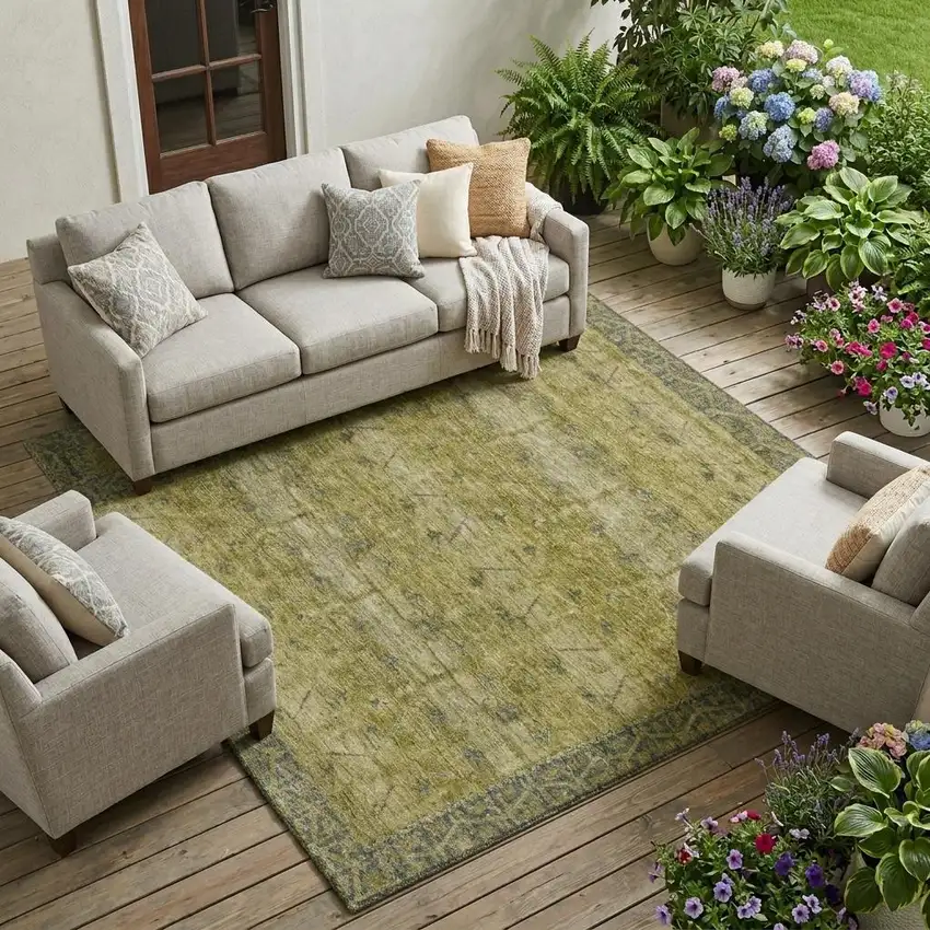 Gold And Brown Tribal Washable Indoor Outdoor Area Rug Photo 1